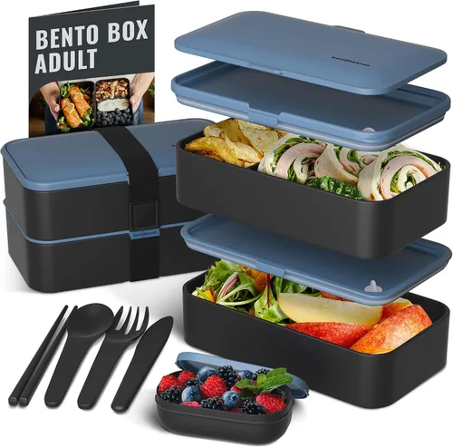 Vista 12 de Bentoheaven Lonchera Bento de alta calidad para adultos con compartimentos para mujeres y hombres, juego de utensilios, palillos y recipiente
