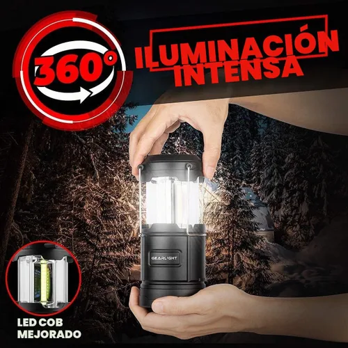 Vista 8 de GearLight Linterna de camping recargable, 2 linternas LED portátiles con base magnética y gancho plegable para uso de emergencia o campamentos, kit