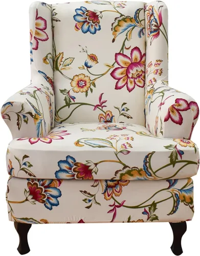 Vista 37 de HAOYONG Fundas para silla de alas estampadas, 2 piezas, fundas elásticas para sillón con respaldo de ala, fundas protectoras lavables para sala