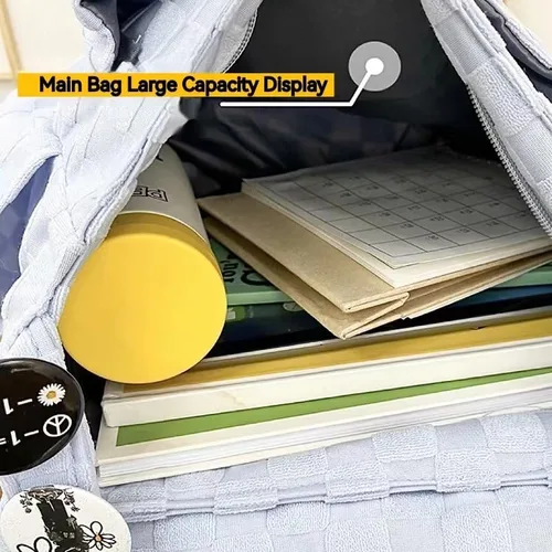 Vista 5 de Bolso bandolera clásico a cuadros para mujer, bolso cruzado vintage de lona, bolso kawaii, artículos esenciales de viaje