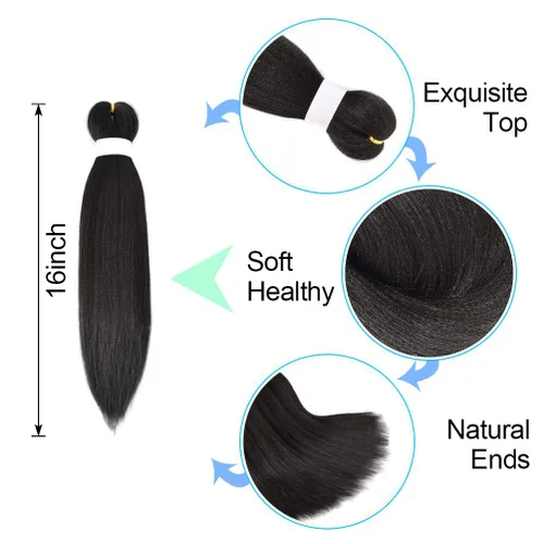 Vista 5 de 8 paquetes de extensiones preestiradas - 16 pulgadas de cabello trenzado premium, 55G/paquete, sin picazón, fijación en agua caliente, textura Perm