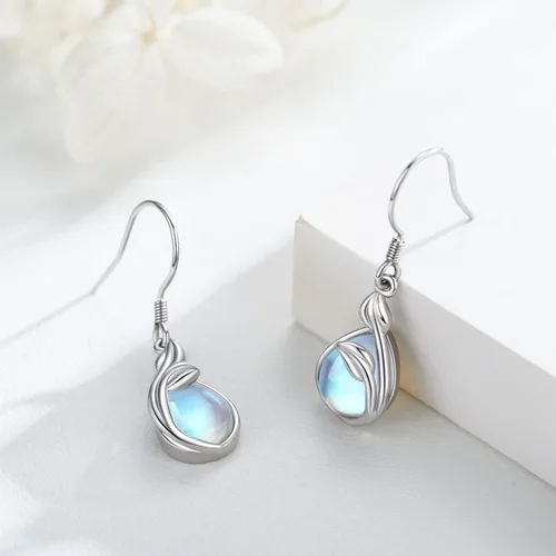 Vista 2 de Dangle Moonstone Turquoise Earrings for Women S925 Sterling Silver LeafDaisyStarFiligreeCeltic KnotFlower of LifeAmethyst Earrings for Gifts Jewelry