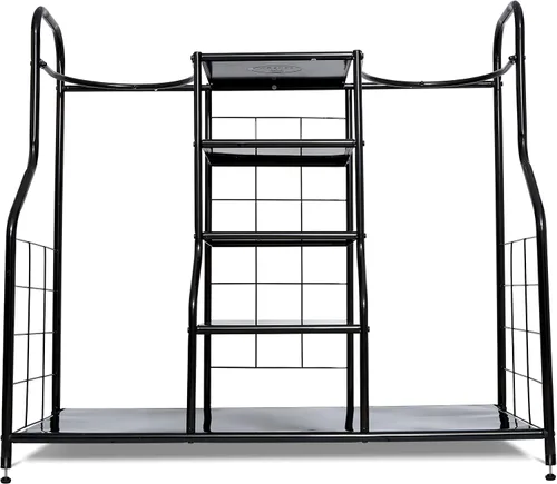 Vista 8 de Morvat Organizador de golf, soporte doble de metal negro extra grande, manera perfecta de almacenar y organizar tus bolsas de golf, clubes, pelotas