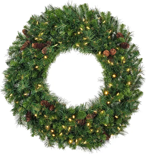 Vista 9 de Corona de pino Cheyenne de 24" Vickerman con 50 luces LED color blanco cálido, Clear Dura-lit Lights, 30
