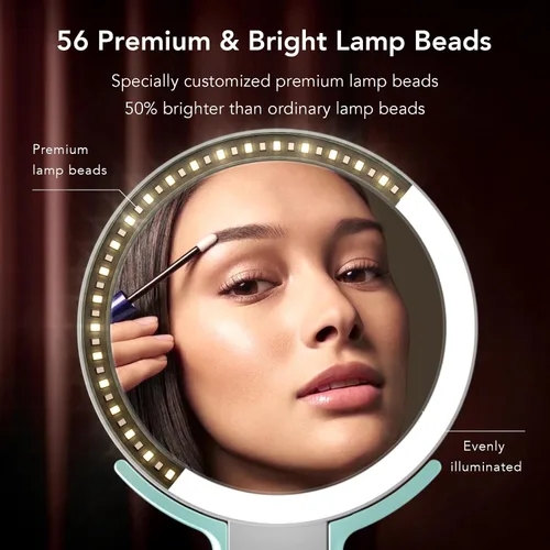 Vista 2 de LitBear Espejo de maquillaje de viaje con luz, espejo de aumento recargable de doble cara 10X/1X, espejo de belleza iluminado portátil, iluminación
