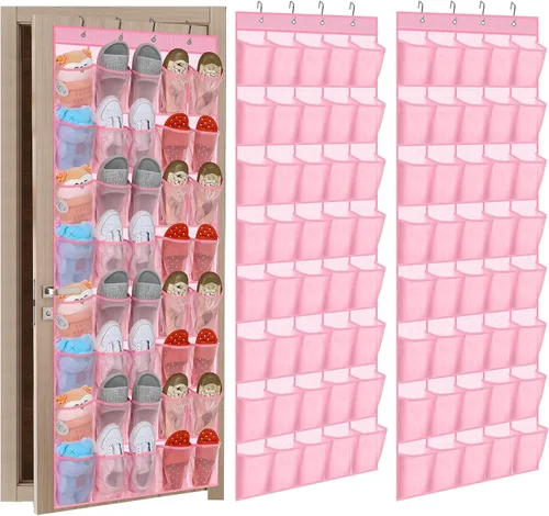 Vista 10 de Windyun Paquete de 2 40 organizadores de zapatos para colgar sobre la puerta, con bolsillo de malla, para armario, antideslizante detrás