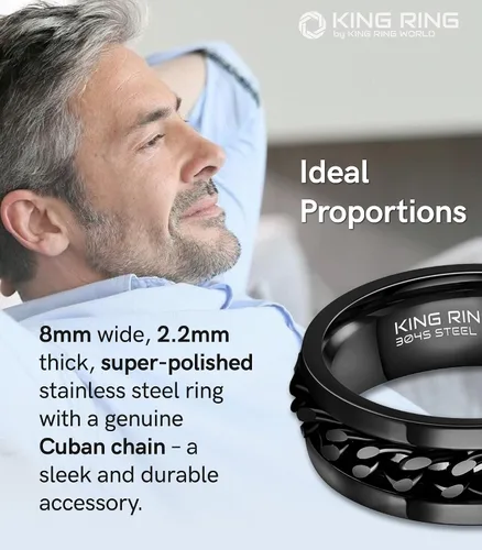 Vista 6 de King Ring Anillo giratorio de 0.315 pulgadas, anillo plano pulido fino para hombres y mujeres con cadena cubana, diseñado en Estados Unidos