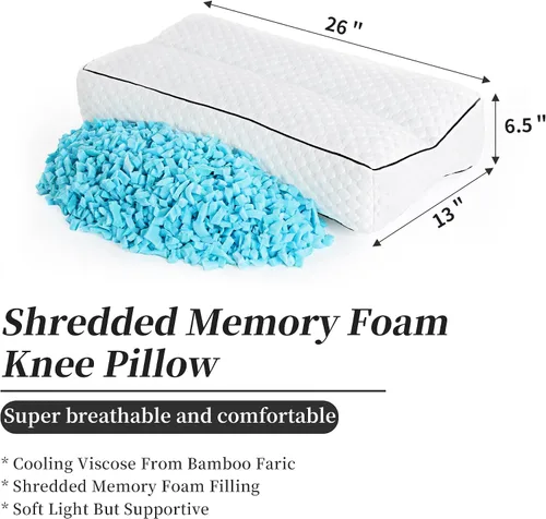 Vista 2 de Almohada de rodilla de espuma viscoelástica triturada para dormir de lado, almohada entre las piernas para alinear la columna vertebral, almohada