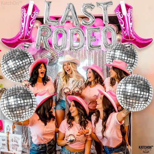 Vista 3 de KatchOn, Juego de 15 globos de rodeo – plata, bola de discoteca, botas de vaquera, despedida de soltera, boda, decoraciones de cumpleaños