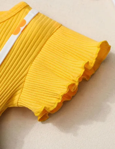 Vista 3 de TyeSmo Ropa de bebé para niña, ropa de bebé para niñas, manga con volantes, mameluco con diadema, ropa de verano para bebé niña