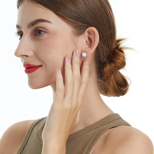Vista 110 de Natural Stone Stud Earrings for Women 8mm Sterling Silver Genuine Gemstone Earrings Handmade Sterling Silver Crystal Stud Earrings for Women