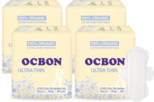 Vista 9 de OCBON Toallas sanitarias ultradelgadas sin perfume (20 unidades, nocturnas) – Toallas femeninas de algodón orgánico con alas para mujeres, súper