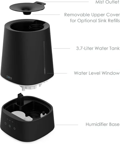 Vista 5 de Pure Enrichment HUME Max - Humidificador ultrasónico de niebla fría de fácil llenado superior, tanque de agua de 3.7-L (1 galón), 3 configuraciones