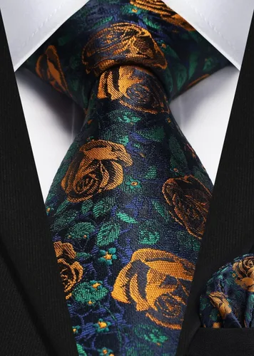 Vista 229 de Corbatas florales tejidas clásicas para hombre, corbata cuadrada de bolsillo, corbatas formales para hombres, boda con pañuelo