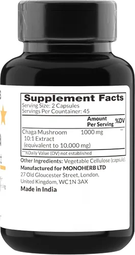 Vista 2 de MONOHERB Extracto de Seta Chaga 1000 mg - 90 Cápsulas Vegetarianas