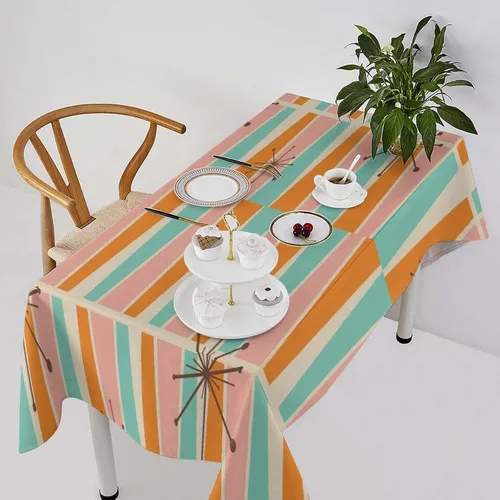 Vista 23 de Mantel retro moderno de mediados de siglo, diseño de colores retro de los años 50, resistente al agua, mantel lavable para cocina, comedor, fiesta
