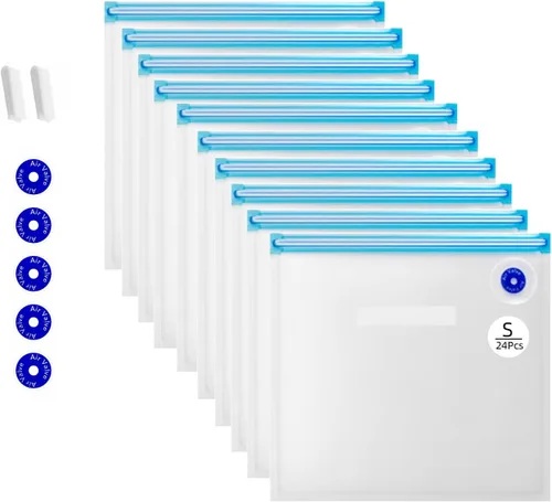 Vista 7 de Sous Vide - Bolsas reutilizables de 30 unidades, bolsas reutilizables de sellado al vacío (S+M+L) compatibles con alimentos para cocinas Anova