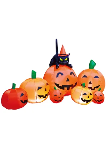 Vista 2 de Parche Inflable de Calabazas de 7 pies con Decoración de Gato Multicolor