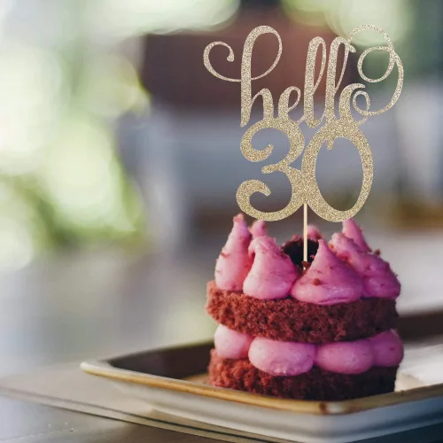 Vista 3 de Hello 30 - Decoración para tartas con purpurina, decoración de pastel de aniversario de boda, decoración de pastel de fiesta, 30 años, feliz