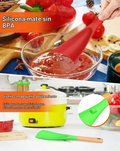 Vista 5 de Cuchara de cocina para utensilios de cocina antiadherentes, ideal para cocinar y servir silicona mate resistente sin BPA, cuchara con mango de 1