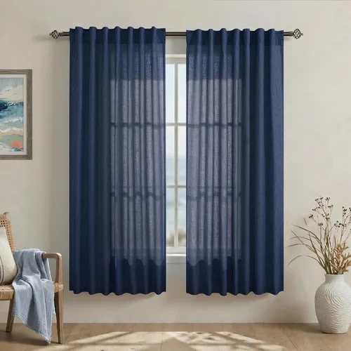 Vista 73 de Mrs.Naturall Cortinas negras de 45 pulgadas de largo, cortinas cortas de lino transparente para privacidad para cocina, dormitorio, ventanas