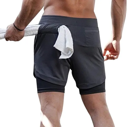 Vista 2 de Surenow - Pantalones cortos de correr para hombre, pantalones cortos 2 en 1 para entrenamiento, de 7 pulgadas, para yoga, deportes al aire libre
