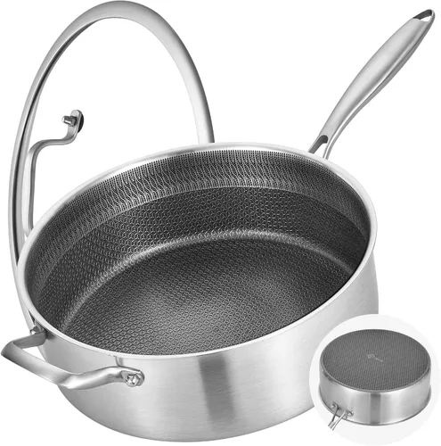 Vista 10 de LOLYKITCH - Sartén profunda de 3 cuartos con tapa, 10 pulgadas, mango remachado Híbrido antiadherente Sartén para saltear Apto