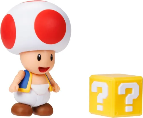 Vista 3 de Super Mario Figuras de acción de 4 pulgadas, sapo rojo con bloque de preguntas
