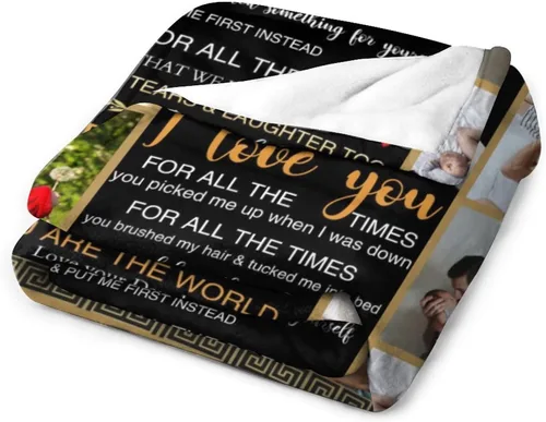 Vista 3 de Mantas personalizadas con fotos, manta para el día del padre: fabricada en Estados Unidos, mantas personalizadas con imágenes, manta personalizada