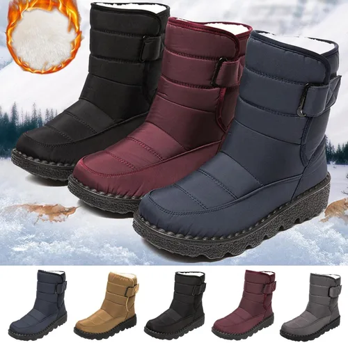 Vista 4 de Masbird Botas de invierno para mujer, cómodas y sin cordones, para exteriores, impermeables, forro de piel, botas de nieve cálidas, botines