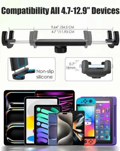 Vista 8 de Soporte para tablet para brazo de silla de ruedas [versión profesional] brazo largo cuello de cisne eléctrico silla de ruedas abrazadera de montaje