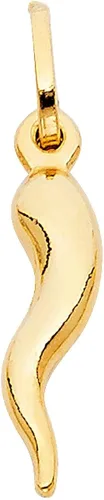 Vista 2 de TGDJ Colgante de cuerno italiano de cornicello de oro amarillo de 14 quilates, elegante collar de cadena con cadena de cable adecuada para todos