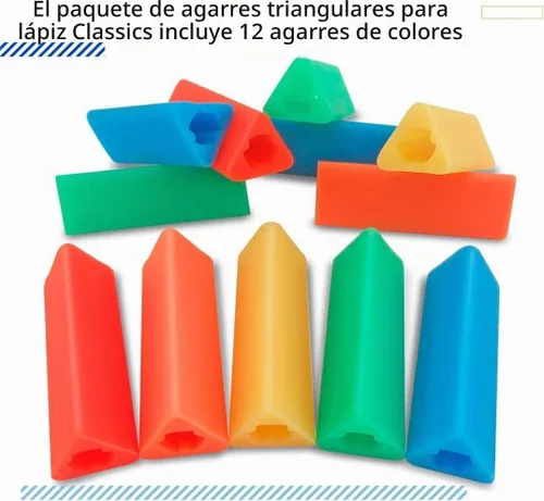 Vista 10 de The Classics 12-Pack Triangle Pencil Grips, Assorted Bright Colors, 1.75-Inch Long (TPG-16212)