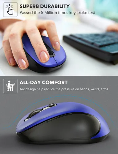 Vista 4 de Trueque Mouse inalámbrico, mouse ergonómico de 2.4 GHz para computadora con receptor USB y 3 niveles ajustables, mouse inalámbrico de 6 botones