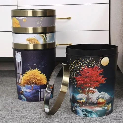 Vista 3 de Garbage Cans Garbage Cans, Decorative Small Trash Can Garbage Container Bin Wastebasket with Patterned Waste Baskets Basket