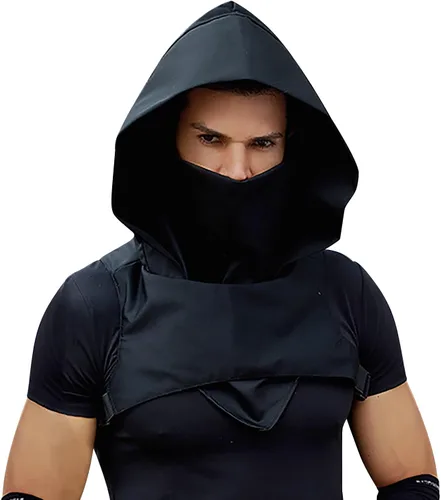 Vista 3 de Bufanda gótica punk con capucha estilo pícaro para invierno, resistente al viento, máscara de cuello con capucha, gorro medieval, disfraz de asesino