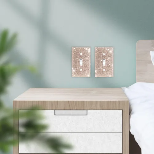 Vista 6 de Alanfox 2 placas de pared con diamantes de imitación de cristal dorado, cubierta brillante para interruptor de luz, placa para sala de estar