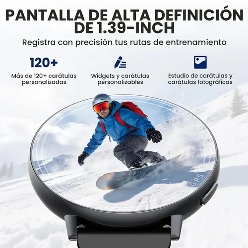 Vista 3 de Relojes inteligentes para hombres y mujeres GPS, reloj inteligente con pantalla AMOLED de 1.43 pulgadas, brújula de relojes inteligentes, compatible