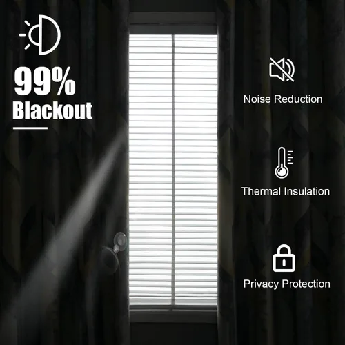 Vista 2 de VOGOL Juego de 2 paneles de cortinas 100% opacas, patrón geométrico, aislamiento térmico, cortinas de privacidad para dormitorio, sala de estar