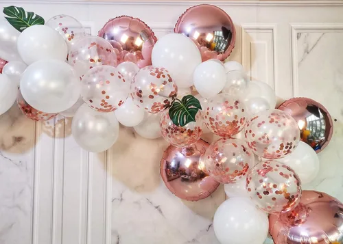 Vista 4 de Kit de guirnalda de globos de oro rosa, 70 globos de látex, globos de confeti, globos de aluminio, guirnalda de arco de combinación para cumpleaños
