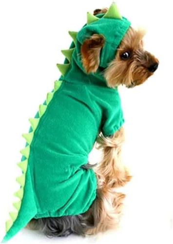 Vista 10 de NACOCO Disfraz de dinosaurio para perro de Halloween, diseño de ropa para mascotas, sudadera con capucha amarilla para perros medianos y grandes