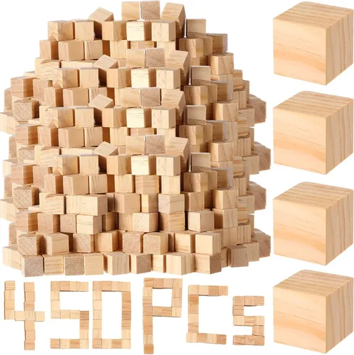 Vista 16 de Barydat 300 piezas 1 cm de bloques de madera, bloques sin acabar para manualidades, bloques de madera lisa para proyectos de manualidades, bloques