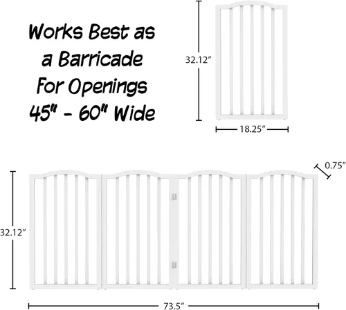 Vista 3 de PETMAKER - Puerta plegable para mascotas para interiores, 4 paneles para escaleras o puertas, valla independiente para mascotas de 73.5 x 32 Blanco
