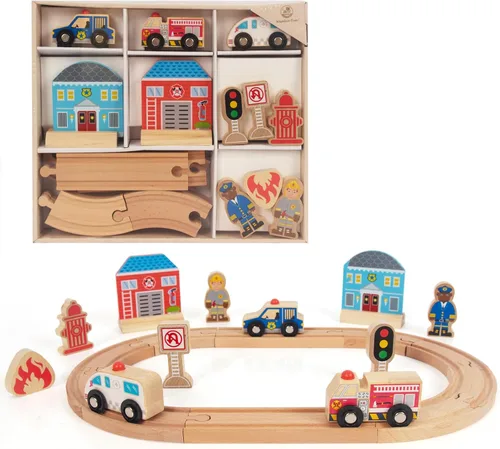 Vista 7 de Juego de Tren de Madera para Niños Pequeños, Vías de Madera Compatible con Thomas, Compatible con Brio, Compatible con Chuggington, Compatible