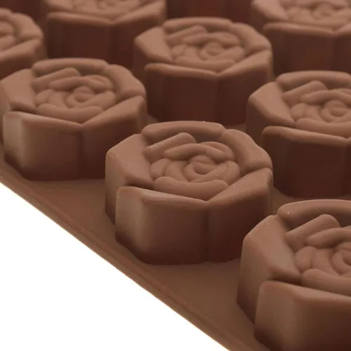 Vista 5 de Moldes de silicona con forma de flor de rosa, 15 cavidades antiadherentes de grado alimenticio para chocolates, dulces, cubitos de hielo, gelatinas