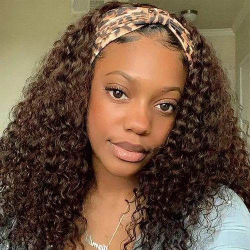 Vista 16 de Aiterina - Peluca de cabello humano con diadema de onda profunda para mujeres negras, cabello brasileño remy, sin pegamento, sin encaje frontal