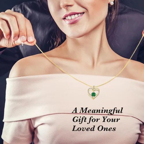 Vista 5 de Collar de corazón para mujer Joyas de oro para mujer con circonita cúbica bithstone Aniversario, cumpleaños, boda, día de San Valentín, regalo