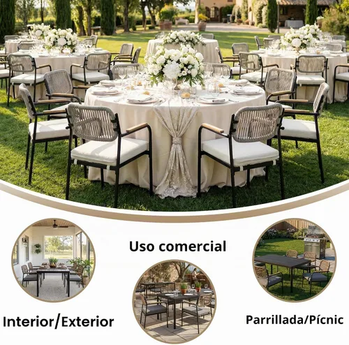 Vista 6 de Juego de 2 sillas de comedor para exteriores, sillas de comedor de mimbre para patio con cojines extraíbles, silla de mesa rectangular para patio