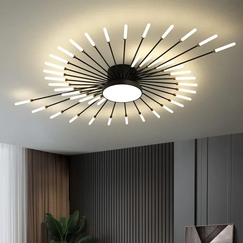 Vista 5 de Lámpara de techo LED regulable de 51 pulgadas, 42 luces de techo empotradas, lámpara de techo negra para dormitorio, sala de estar, lámpara colgante