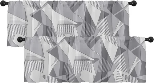 Vista 25 de Emvency Paquete de 2 cenefas para ventana, diseño geométrico gris y negro, cortinas de arte moderno abstracto, cortinas ajustables para ventanas